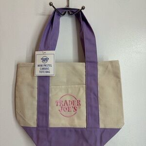 Trader Joe's Cream Canvas Tote with Lavender Handles